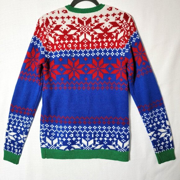 Holiday Time Unisex Christmas Sweater Sz S 34/36 Santa Claus Holding Gift Bag - Picture 2 of 12